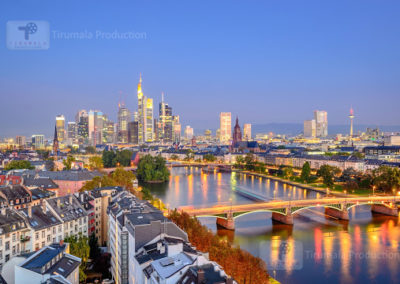 Frankfurt, Germany city skyline over the Main River.